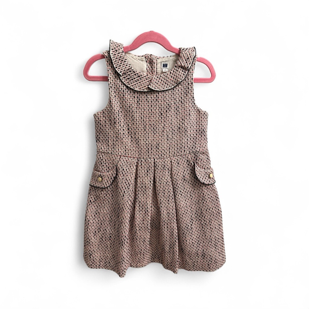 Janie & Jack Sleeveless Tweed Dress with Ruffle Collar